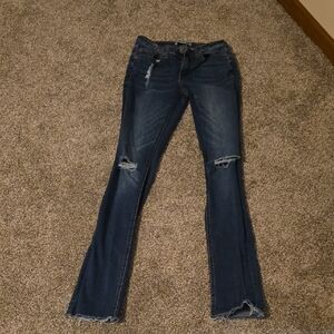 Forever 21 Distressed Dark Blue Boot Cut Jeans